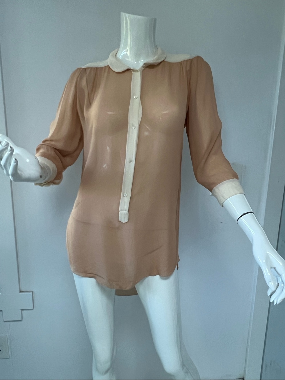 Wilfred 100% Silk Sheer Button-Front Blouse cream accent women’s size XXS